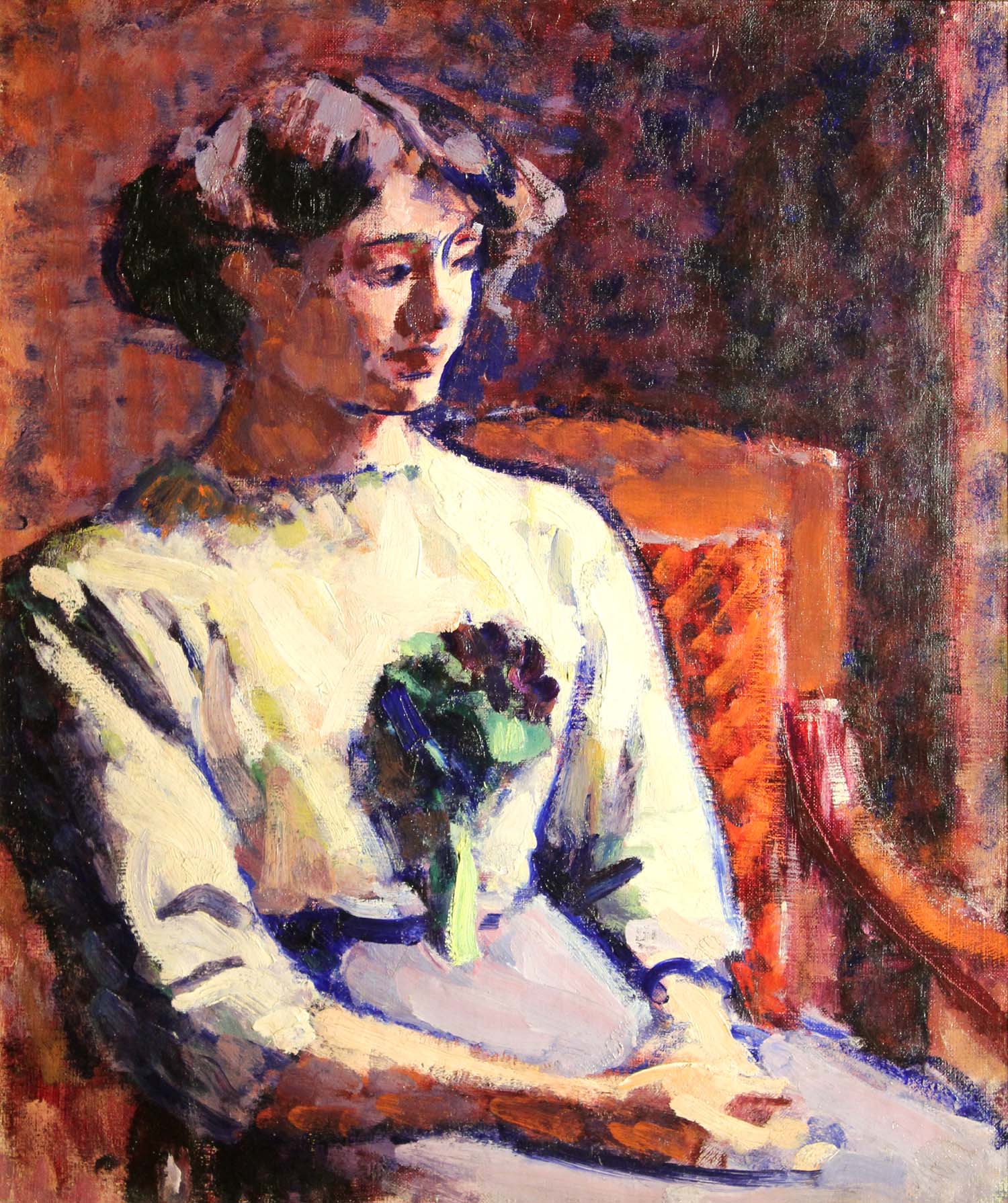 Jeune Fille Au Bouquet De Violettes