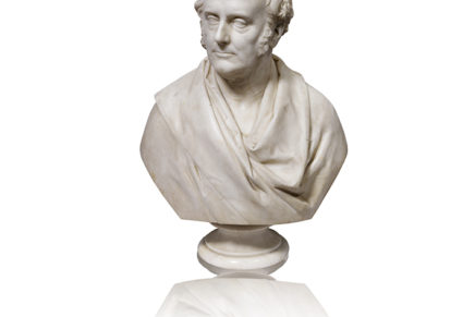 A sculpted white marble bust of Sir Benjamin Lee Guinness, 1st Baronet of Ashford