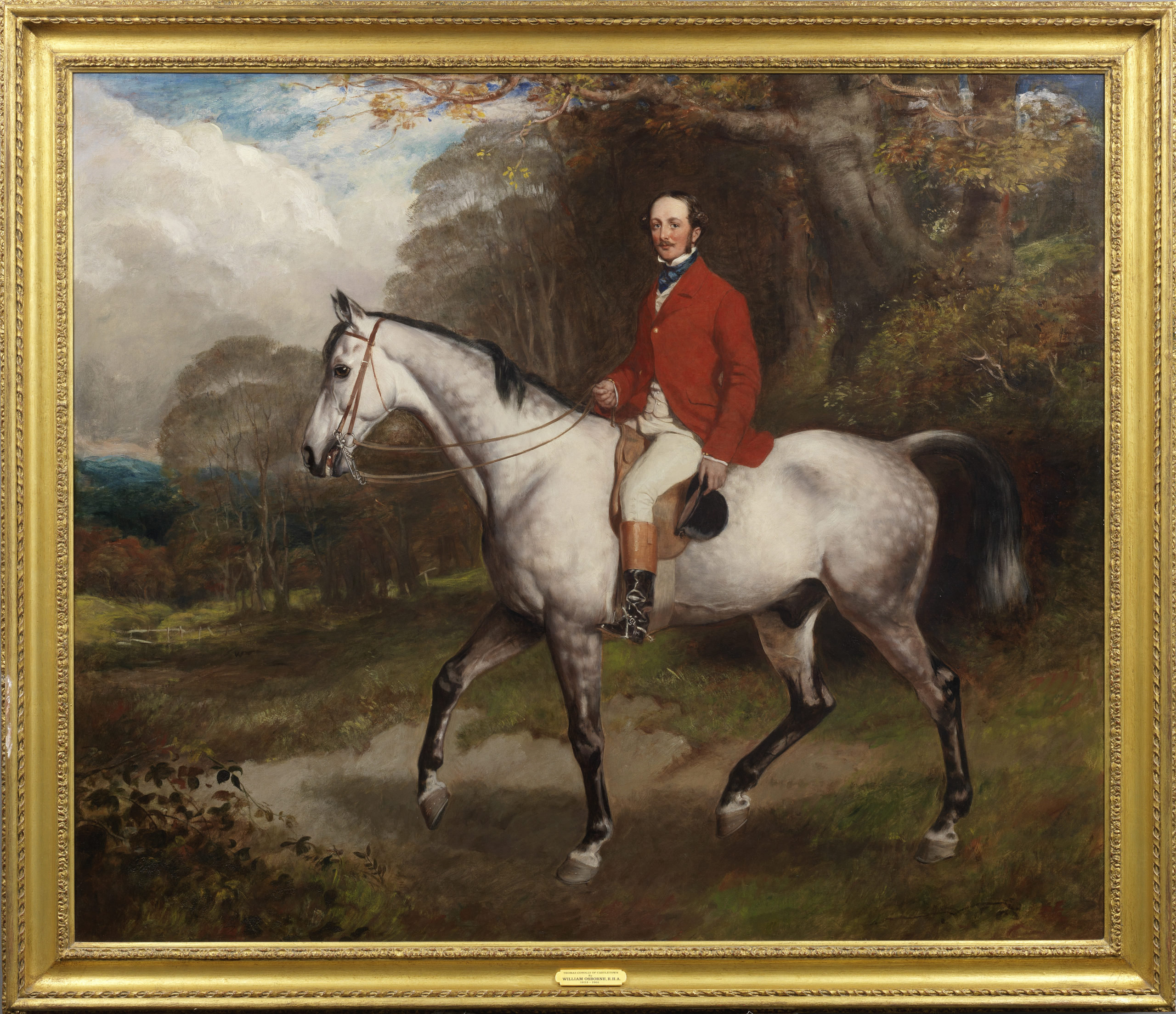 Equestrian portrait of Thomas Conolly, MP, of Castletown, mounted on a dappled grey hunter in a wooded landscape